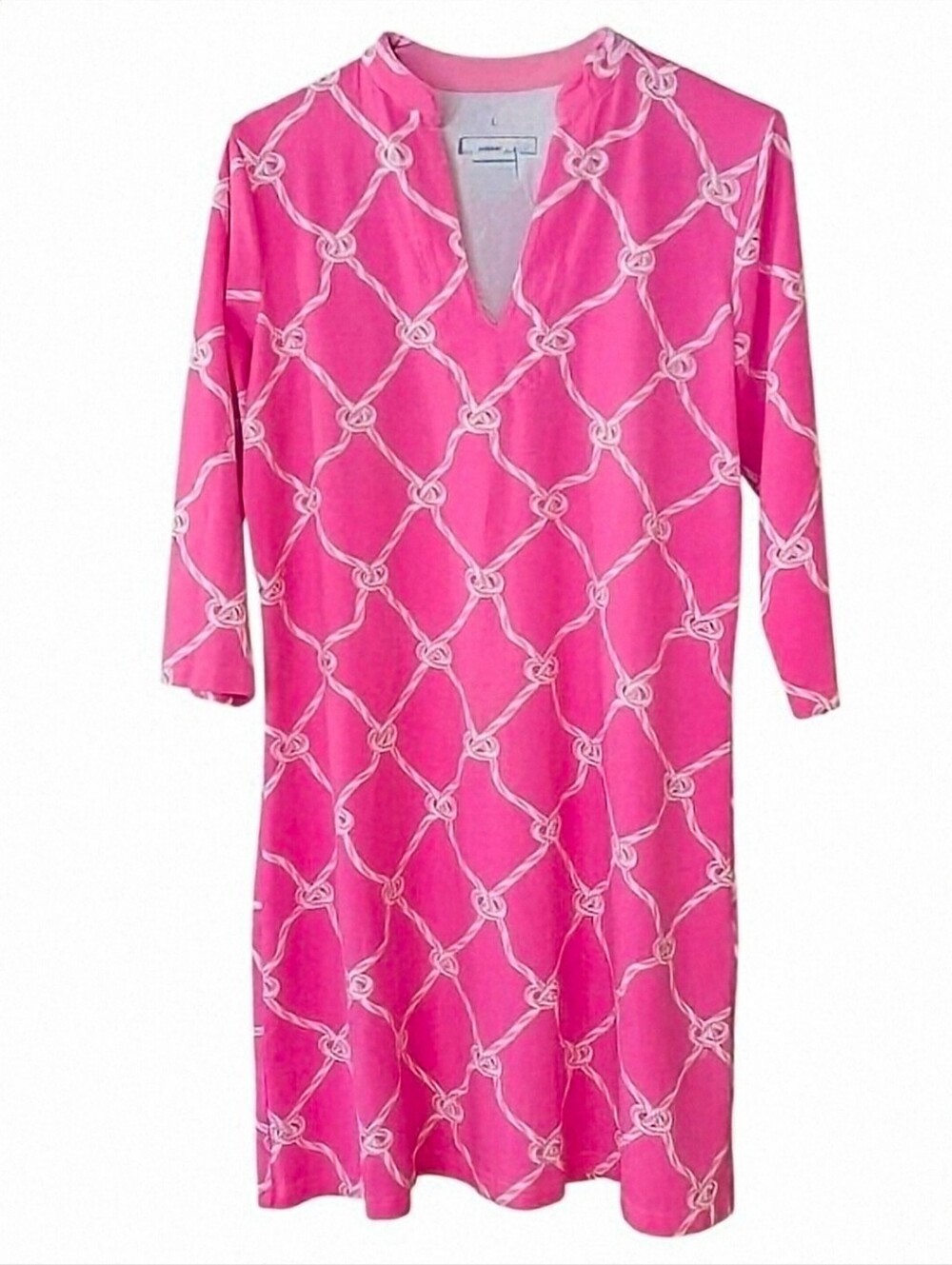 AnaClare Pink Nautical Knot Tunic Mini Knee Length Dress Preppy Coastal Sz. L